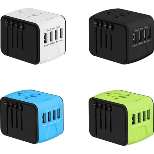 KXN Universal Multi-Function Travel Adapter Socket International Converter Plug EU UK US AU Electrical Plugs with 4 USB Charging