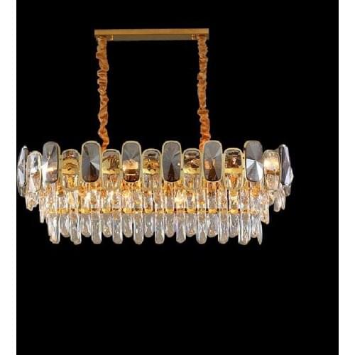 Luster crystal chandelier living room chandelier luxury villa decoration lighting mixed color rectangular crystal LED chandelier