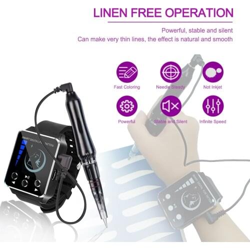 Newest smart watch tattoo machine protable permanent makeup tattoo handle tool gun eyebrow lip eyeliner micro 0.18mm 1RL needle