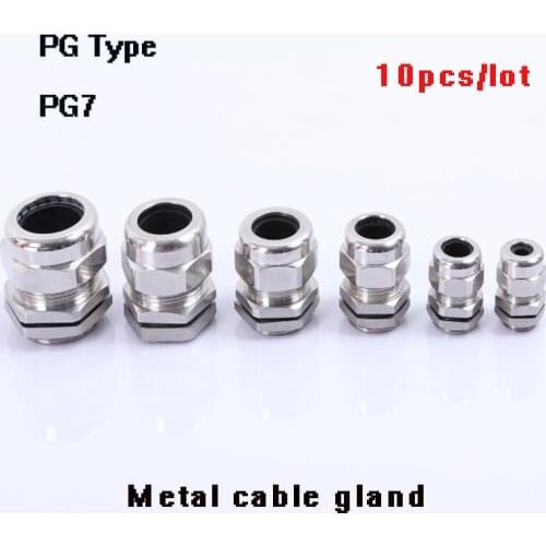 Metal Cable Gland Connector 10pcs PG7 PG9 PG11 PG13 Nickel Brass Wire Glands conduit wire stainless steel gland IP68 waterproof