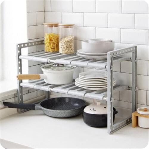 Multifunctional Kitchen Shelves Double Layer Telescopic Sink Shelf Microwave Oven Stand Tableware Storage Rack Desktop Bookshelf