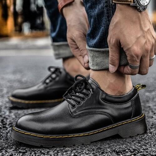 Plus New Martin Shoes Menshoes Outdoor Leather Shoes Slip on Lace Up Men Work Shoes Hard-Wearing Damping Low Mens Martin Shoes