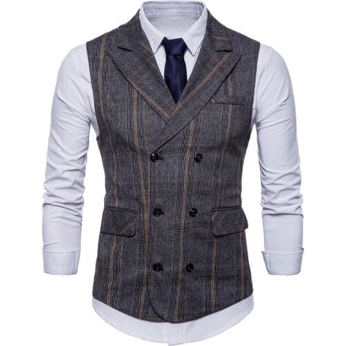 2018 Brand Striped Men Doouble Breasted Wedding Suit Vests Fit Men Sleeveless Business Vests No Shirts Dress Vests Autumn 4XL