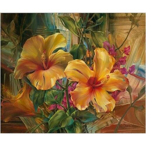 DIY Digital Painting By Numbers Package Orange morning glory oil painting mural Kits Coloring Wall Art Picture Gift frameless