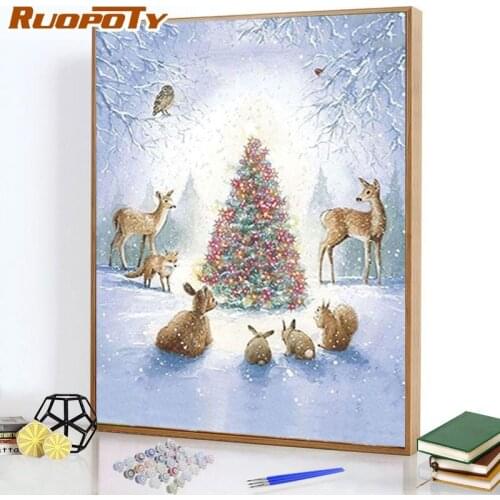 RUOPOTY DIY Painting By Numbers Christmas Series Handpainted Kits On Canvas Drawing Acrylic Art Unique Gift Wall Decor