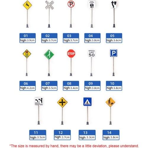 1Set 14Pcs 1:87 Scale Traffic Signs Model Set for Sand Table Scene Model