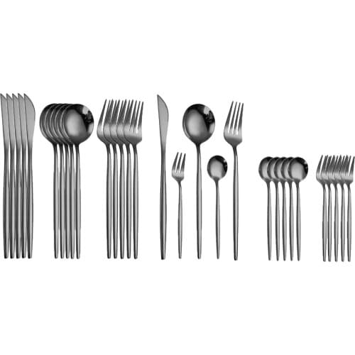 30Pcs Dinnerware Stainless Steel Cutlery Set Black Knife Tea Fork Spoon Home Western Table Dinner Silverware Tableware Gift