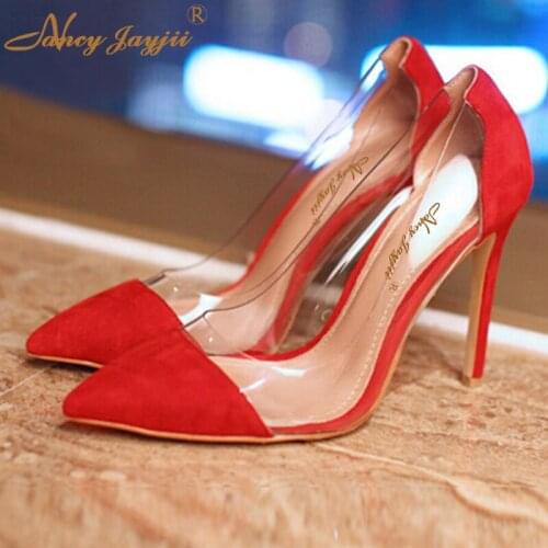 Nancyjayjii PVC Plastic New Summer Womens Suede Pointed Toe High Heels Sweet 1OCM Pumps Plus Size 16 Dress&Career Women Shoes