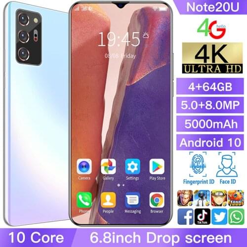 Note20U 4GB+64GB 6.8-Inch HD+ Water Drop Screen Face Recognition Magnesium Aluminum Body, Nano 3D Electroplated Glass Back Cover