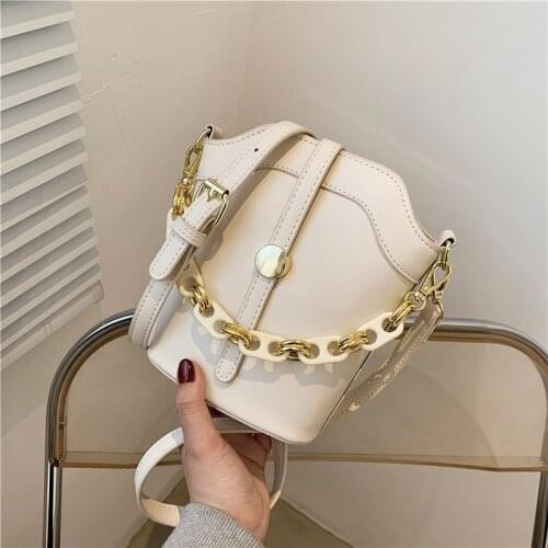 Women 2021 New Trendy PU Leather Shoulder Bucket Bag Vintage Chain Handbag Bolsas Lady Famous Brand Zipper Crossbody Bag