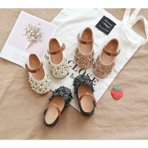 New Flowers Children Toddler Baby Little Girls White Black Pink Casual Leather Shoes For Girls Dance Shoes 1 2 3 4 5 6 7 Years