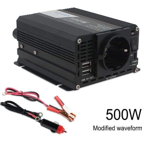 12V to 230V AC 1000W Peak EU Socket Portable Power Charger Car Vehicle Power Converter Double USB power Inverter (Black