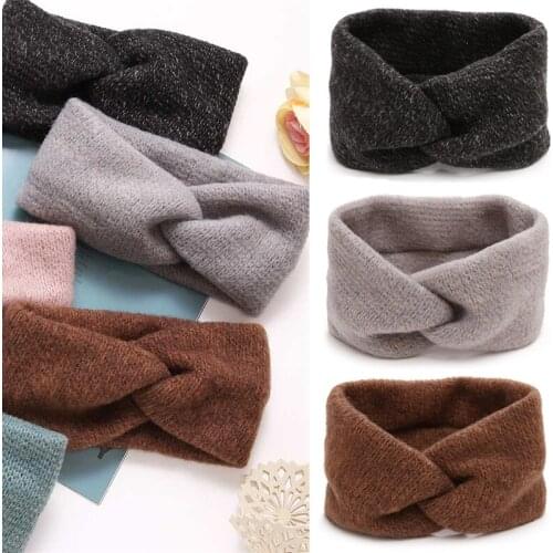 Women Solid Knitting Cross Knot Woolen Warm Headbands Hair Holder Elastic Hairbands Turban Headwraps Fashion Hair Accessories