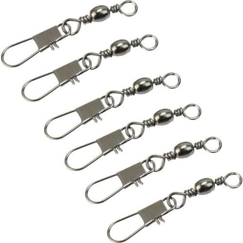 10 Pcs/lot Fishing Pin Connector Rolling Ball Bearing Barrel Swivel with Safty Snap Connector Solid Rings Fishing Lure Tackles