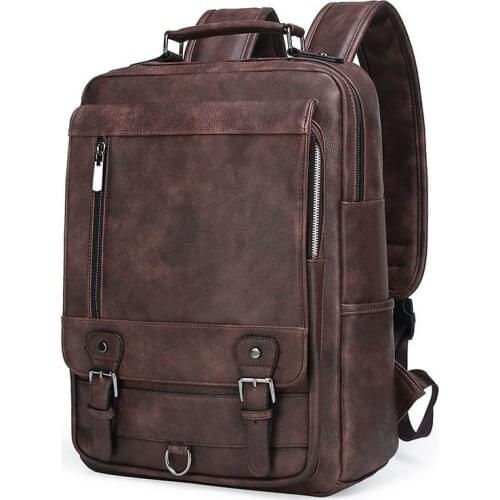 Classic Style Men Backpack Usb Charging 15.6 Inch Laptop Backpacks Pu Leather Vintage Travel Bagpack College School Bag For Male