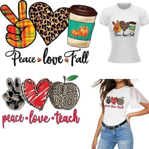 Leopard Coffee Fall Thermal Sticker Patches For Clothes Stripe Clothes Iron On Patches Appliques DIY Patch Iron Stickers Parches