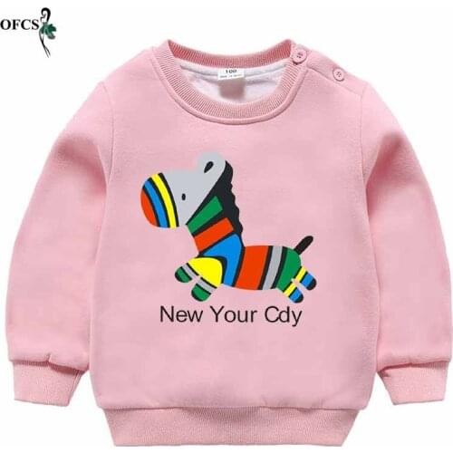 Children with thickening warm render fleece boys and girls lovely printing figure long-sleeved round collar leisure coat sweater