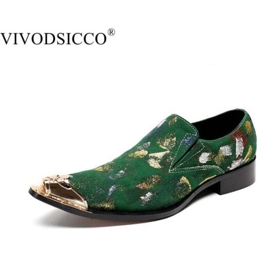 VIVODSICCO Fashion Handmade Metal Tip Formal Mens Dress Shoes Genuine Leather Luxury Wedding Shoes Men Flats Office For Male