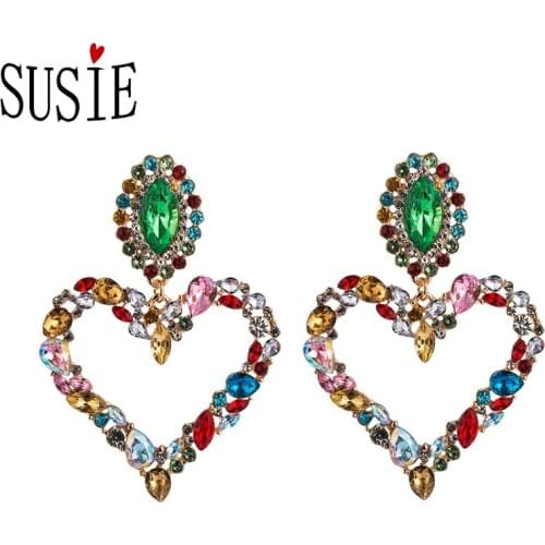 LOVE SUSIE Women Earrings Heart Shape Rhinestones Alloy Fashion Wedding Party Earrings Flash Drilling Vintage Style