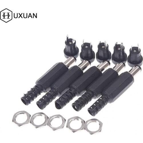 1-10PCS DC Power Connector Pin 2.1x5.5mm Female Plug Jack + Male Plug Jack Socket Adapter PCB Mount DIY Adapter Connector