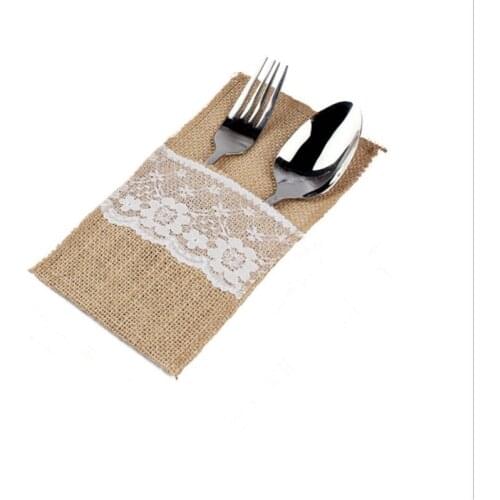 1pcs Natural Jute Burlap Cutlery Holders Packaging Fork and Knife Bag for Wedding Decorations Christmas Decorations Navidad 2022
