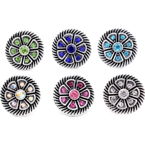 10pcs/lot New Mixed Snap Button Jewelry DIY Rhinestone Flower 12mm Snap Buttons Fit Snap Bracelet Bangle Necklace Accessories