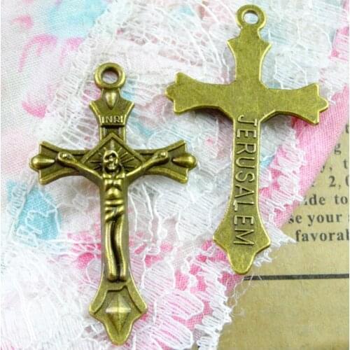 20pcs Antique Bronze Plated Jesus cross Charms fit Making pendant Bracelet DIY Handmade Jewelry Accessories 24.5*43.7MM
