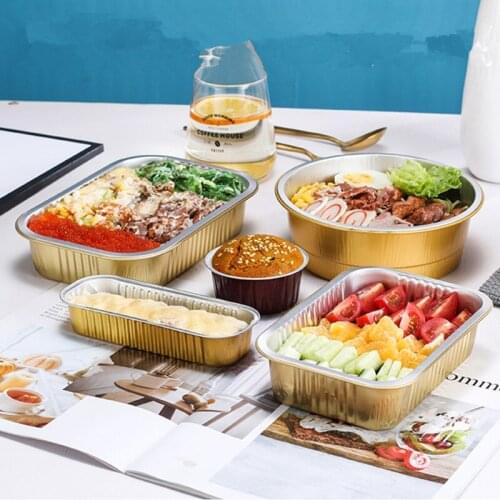 25pcs Net red gold tin paper box thick round takeaway packaging box disposable aluminum foil barbecue box cake box with lid