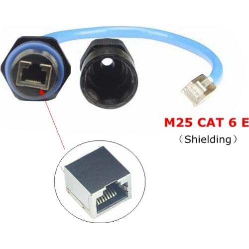 25CM RJ45 CAT6E Ethernet IP68 M25 shielding Waterproof connector cable for ADSL network cables, LED, LCD, outdoor AP, IP Camera