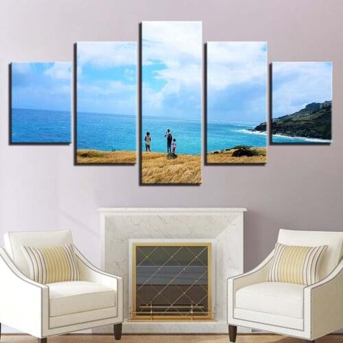 A Family by the Blue Sea 5pcs Modern Home Wall Decor Canvas Picture Art HD Print Painting On Canvas for Living Room