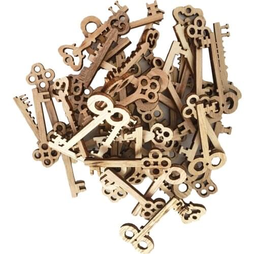 50pcs Key Shaped Unfinished Wood Pieces Crafts Wooden Hanging Embellishments