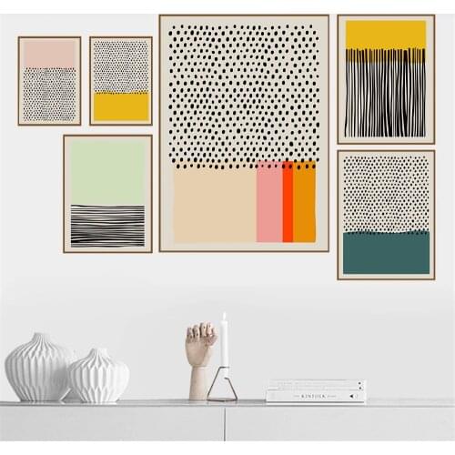 Abstract Geometry Color Line Wall Art Poster And Print Yellow Green Pink Canvas Painting Modern Pictures Living Room Home Decor