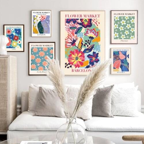 Abstract Flower Market Colorful Floral Shop Sign Wall Art Print Canvas Painting Nordic Poster Decor Pictures For Living Room