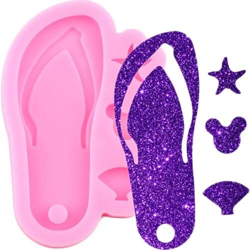 Shiny Glossy Flip Flop Keychain Molds Silicone Epoxy Resin Mould DIY Jewelry Making Key Chain Pendant Polymer Clay Moulds