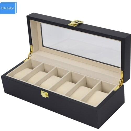 Black Out Watch Box&Case All World Luxury Watch Case 6 Slots Solid Wood Storage Organizer Display Boxes Custom Watch Boxees logo