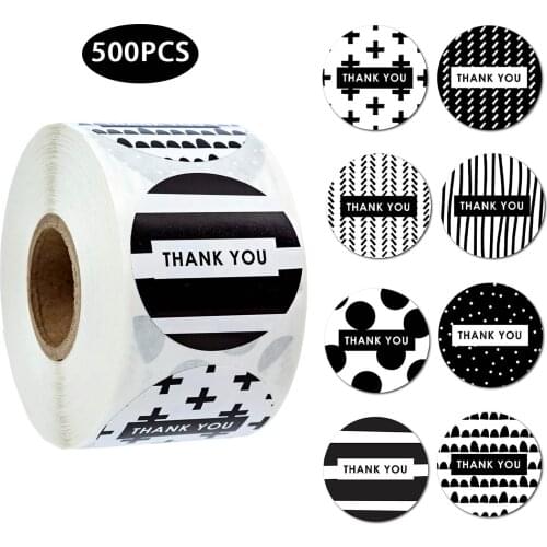 Black White Stripes Thank You Stickers 500pcs 1.5'' Circle Seal Labels Thanks Cards Business Packaging Gift Decoration Envelop