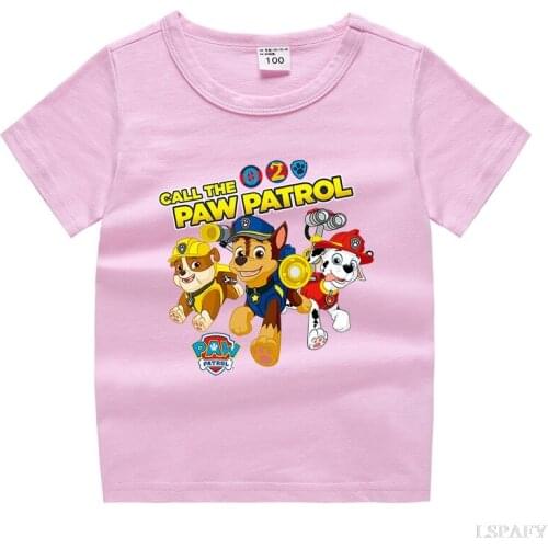 PAW PATROL Summer New Style Children Short-sleeved Boys Casual T-shirts Girls Fashion Cartoon Printed Cotton Round Neck Tops