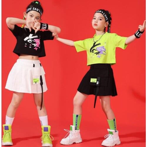 Kids Cool Hip Hop Clothing Carnival Outfit Graphic Crop Tank Tops T Shirt Streetwear Mini Skirt For Girls Dance Costume Clothes