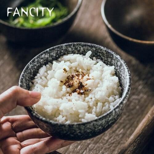 FANCITY Japanese rice bowl Household retro ceramic bowl soup noodle bowl 4.5 inch Creative Japanese small bowl and plate tablewa