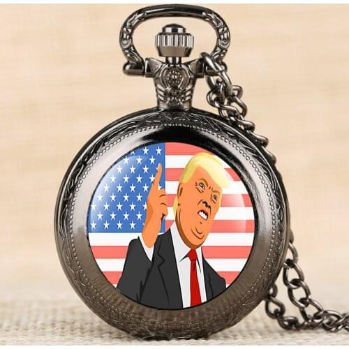 US Flags With Trump Pocket Watch US Election Trump Theme Necklace Chain Pendant Clock Hours Supporters Watch Unisex Relgio