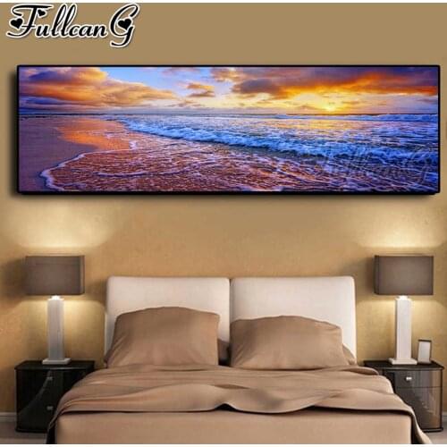 FULLCANG Sunset ocean wave landscape diy full square round diamond embroidery sale large mosaic painting home decoration FC2955