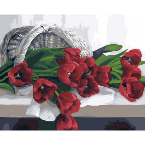 GATYZTORY Red Tulip DIY Painting By Numbers Home Wall Art Picture Paint By Numbers Calligraphy Painting 40x50cm Artwork