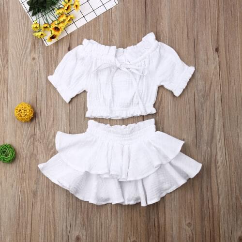 Pudcoco 2020 Toddler Baby Girl Clothes Solid Ruffle Tops Crop Dress Skirt Summer Outfits