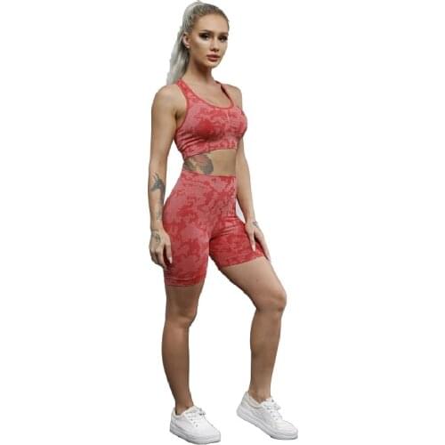New 2 PCS Women Camouflage Summer Seamless yoga set Fitness Sports Suits GYM Clothing Yoga bra+High Waist shorts Workout Pants