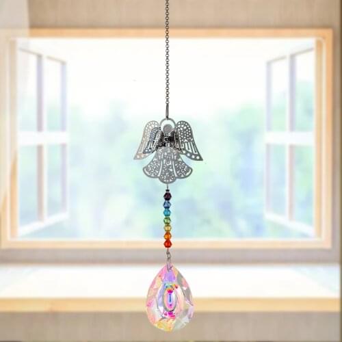 Charmful Hanging Crystal Light Prism Pearl Hanging Ornament with Chain Wind Chimes Gift Decoration for Windows Yard Porch