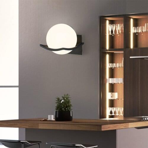 Creative Moon Modern Wall Lamp Glass Ball Classic Decorative Led Wall Lights Fixtures for Bedroom Bedside Home Black White Gold