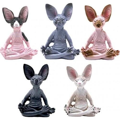 Meditation Cat Resin Sculpture Doll Hairless Cat Home Desktop Decoration Sphinx Cat Crafts Various Styles Available