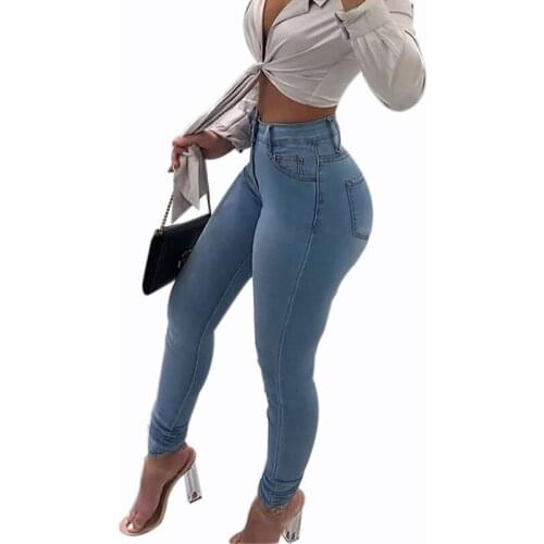 Fashion Pencil Pants Women High Waisted Stretch Denim Jeans Plus SizeLadies Slim Jean Zipper Blue Retro Washed Skinny Trousers