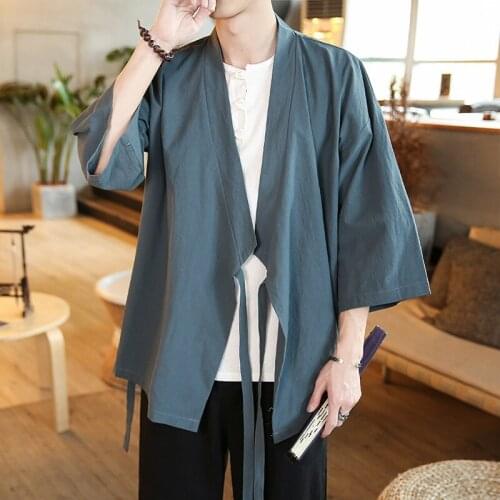 Chinese Style Men Retro Fashion Loose Cardigan Jackets Coat Tops Robe Japanese Harajuku Kimono Asian Oriental Clothing 30590