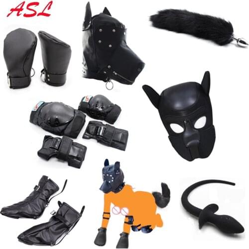 Padded Puppy Play Cosplay Dog Hood Mask, Dog Tail ,Fox Tail , Dog Paw Crawling, Boots ,Pet Role Play Gimp Sexy Costume Sex Toys